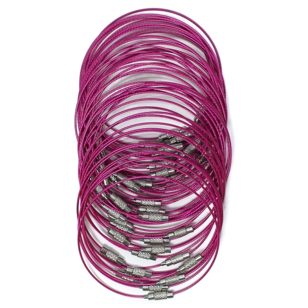 STRING WITH CLASP - STEEL CORD 1mm - BRACELET - 65mm CYCLAMEN - PACKAGE 50pcs.