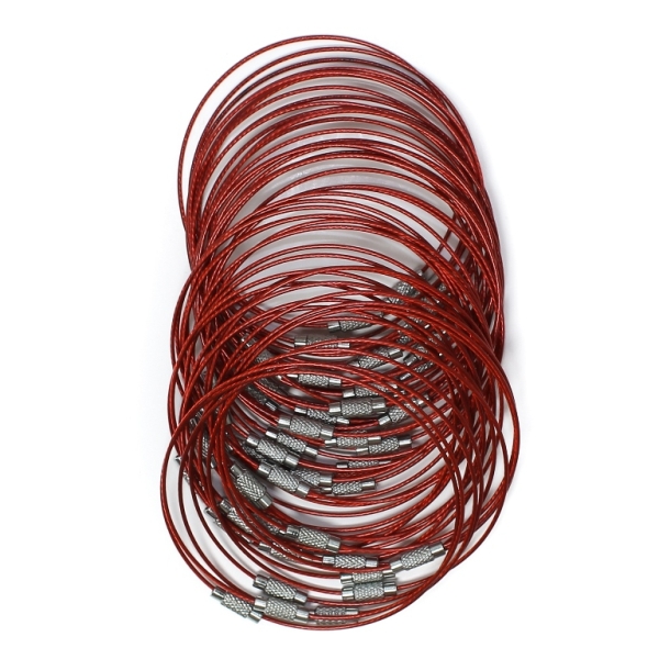 STRING WITH CLASP - STEEL CORD 1mm - BRACELET - 65mm RED - PACKAGE 50pcs.