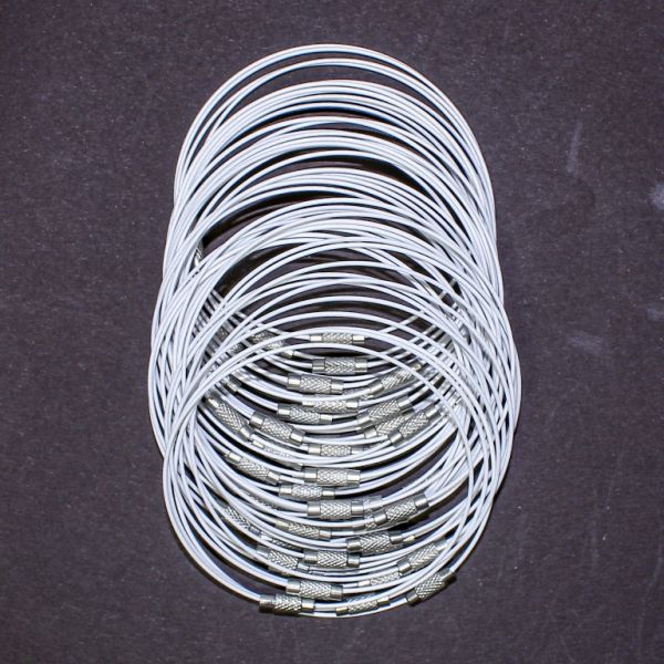 STRING WITH CLASP - STEEL CORD 1mm - BRACELET - 70mm WHITE 22 - PACKAGE 50pcs.