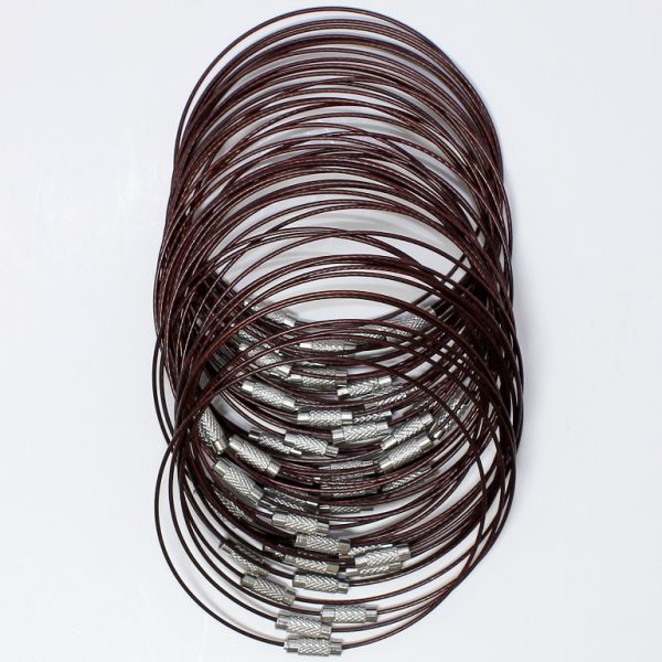 STRING WITH CLASP - STEEL CORD 1mm - BRACELET - 70mm BROWN (DARK) - PACKAGE 50pcs.