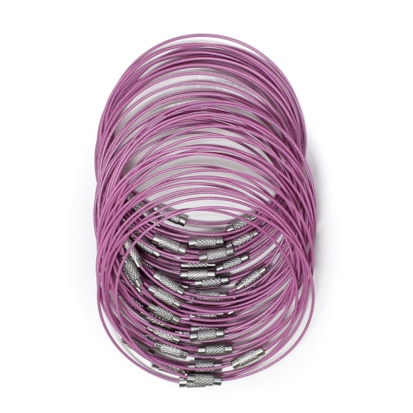 STRING WITH CLASP - STEEL CORD 1mm - BRACELET - 70mm PINK (DARK) - PACKAGE 50pcs.