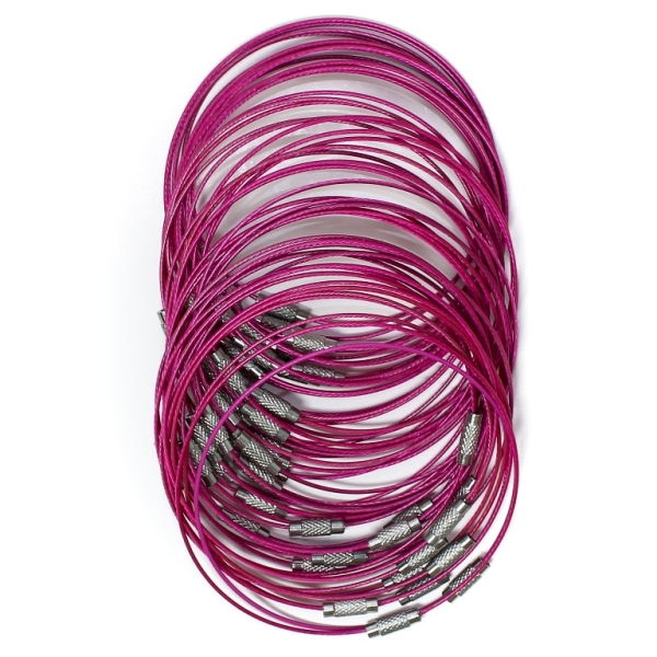 STRING WITH CLASP - STEEL CORD 1mm - BRACELET - 70mm CYCLAMEN - PACKAGE 50pcs.