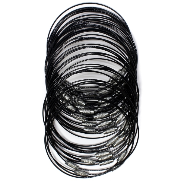 STRING WITH CLASP - STEEL CORD 1mm - BRACELET - 70mm BLACK - PACKAGE 50pcs.