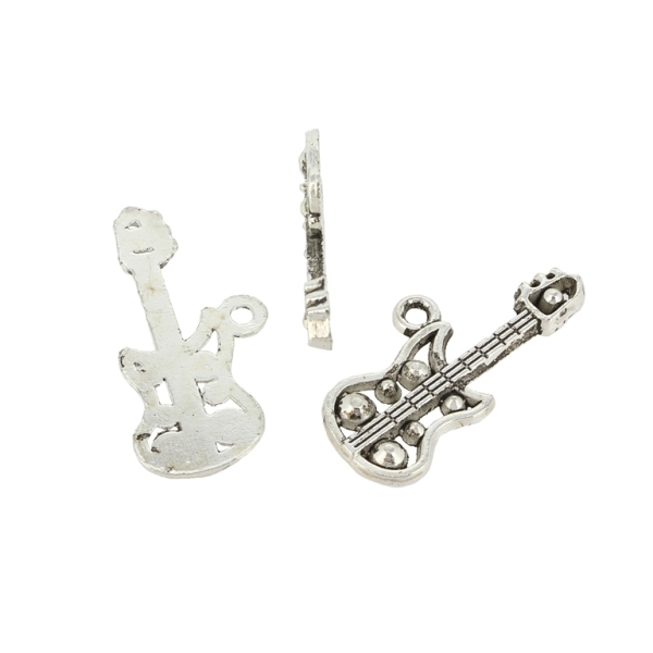 METAL BEADS - PENDANT - GUITAR 01 - 14x30x2mm NICKEL - PACKAGE 50pcs. Hole-2.0mm