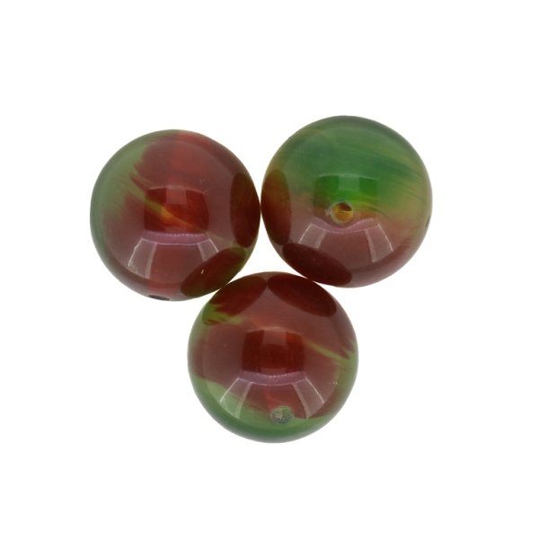 PLASTIC BEADS - BALL TRICOLOR - 20mm GREEN-AMBER (LIGHT)-BORDEAUX - 50g Hole-2.5mm (9pcs.)