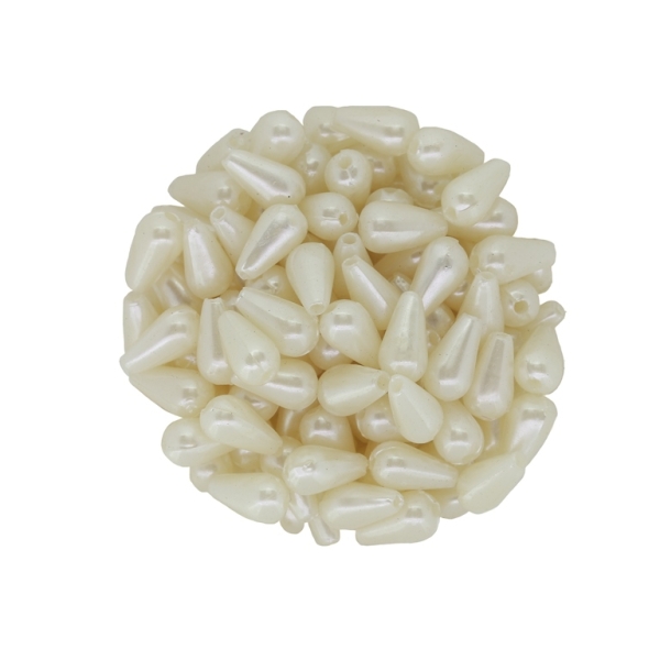 ACRYLIC IMITATION PLASTIC PEARLS - DROP - 10x6mm ECRU 45 - 50g Hole-1.6mm (345pcs.)