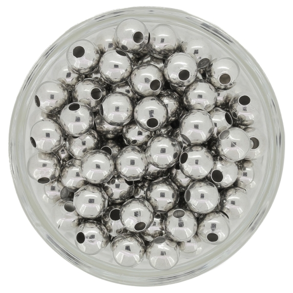 METAL BEADS FOR STRINGING - BALL - 6mm NICKEL - 100pcs. Hole-2.5mm