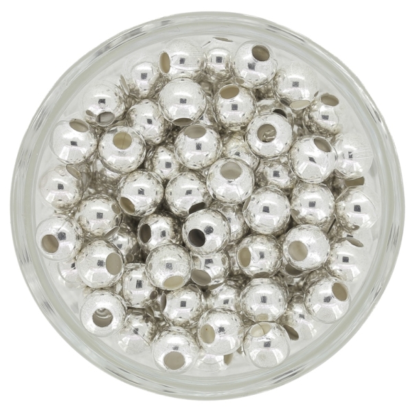 METAL BEADS FOR STRINGING - BALL - 6mm SILVER - 100pcs. Hole-2.5mm