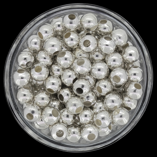 METAL BEADS FOR STRINGING - BALL - 6mm SILVER - 1000pcs. Hole-2.5mm