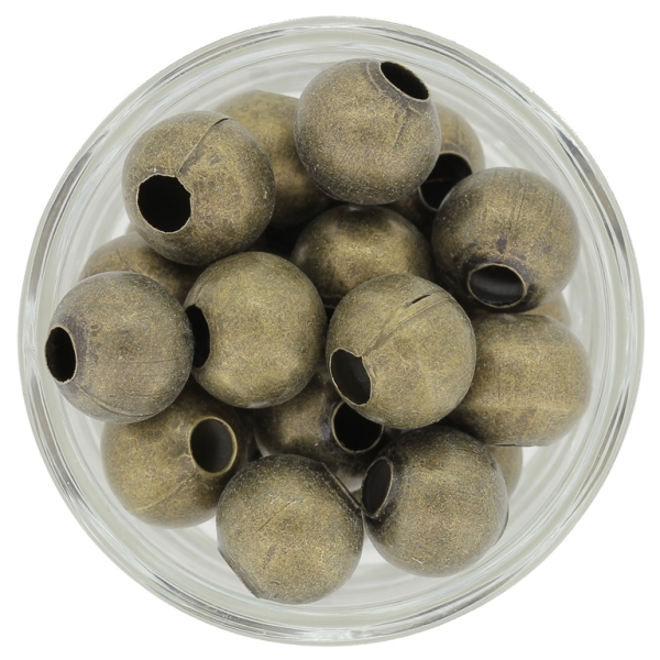 METAL BEADS FOR STRINGING - BALL - 12mm ANTIQUE BRONZE - 15pcs. Hole-4.0mm