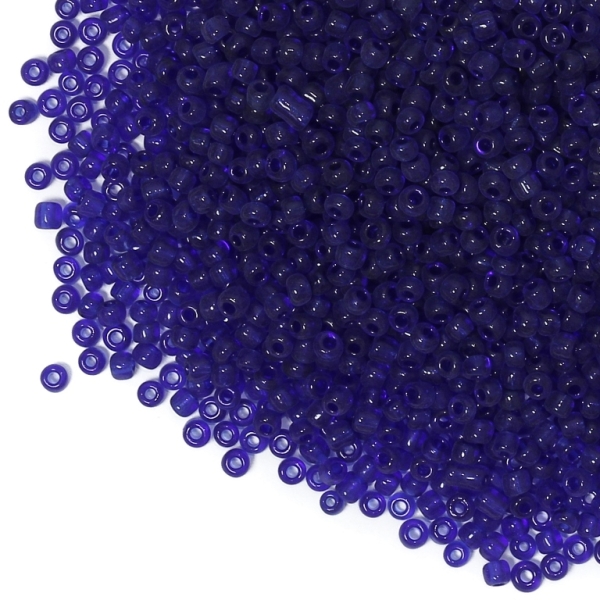 GLASS SEED BEADS - BALL 3mm - TRANSPARENT - BLUE (DARK) 8 - 50g Hole-1.0mm