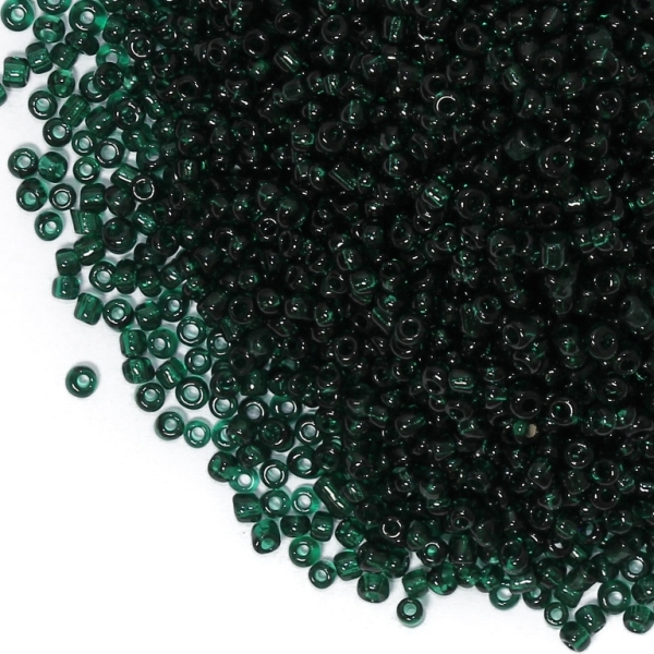 GLASS SEED BEADS - BALL 3mm - TRANSPARENT - GREEN (DARK) 23А - 50g Hole-1.0mm