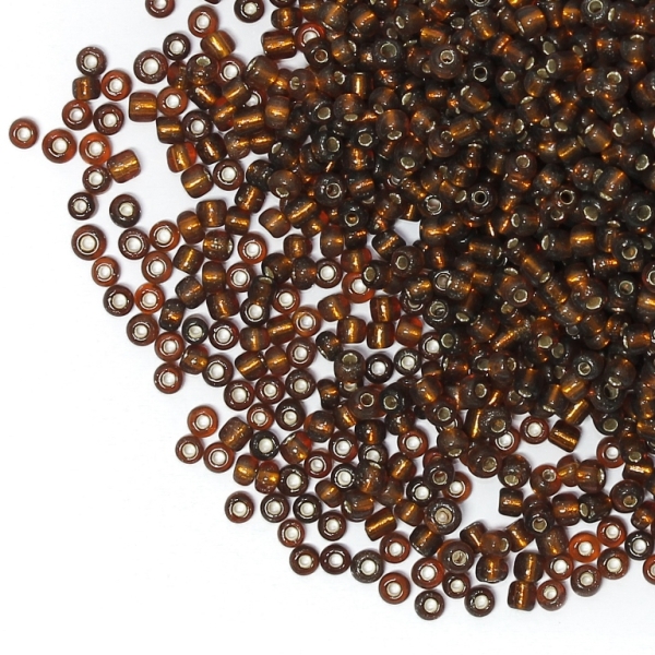 GLASS SEED BEADS - BALL 3mm - SILVER LINED - BROWN 53 - 50g Hole-1.0mm