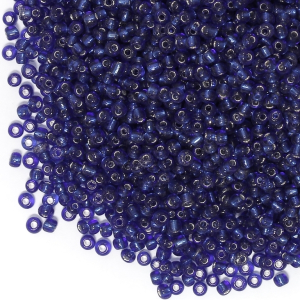 GLASS SEED BEADS - BALL 3mm - SILVER LINED - BLUE (DARK) 28 - 50g Hole-1.0mm