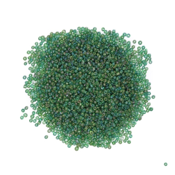 GLASS SEED BEADS - BALL 3mm - TRANSPARENT RAINBOW - GREEN 167В - PACKAGE 450g Hole-1.0mm