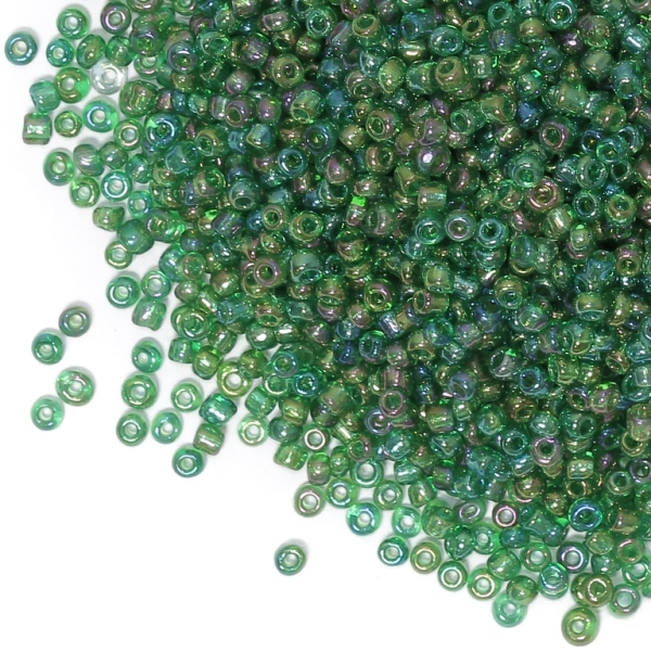 GLASS SEED BEADS - BALL 3mm - TRANSPARENT RAINBOW - GREEN 167В - 50g Hole-1.0mm