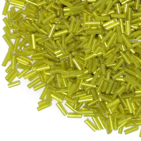 GLASS SEED BEADS - BUGLES 6x2mm - SILVER THREAD - YELLOW 30 - 50g Hole-0.8mm