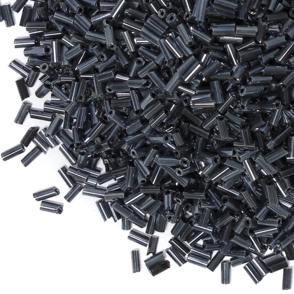 GLASS SEED BEADS - BUGLES 4.5x2mm - IRIS - HEMATITE 616 - 50g Hole-0.8mm