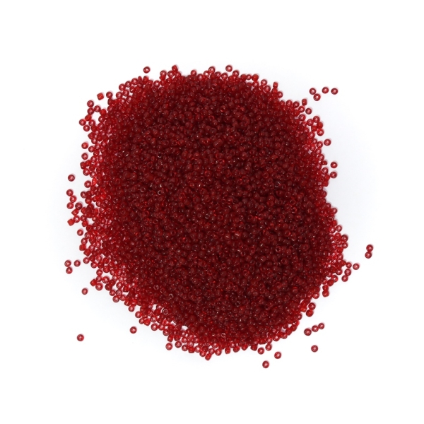 GLASS SEED BEADS - BALL 2mm - TRANSPARENT - RED (DARK) 5В - PACKAGE 450g Hole-0.8mm