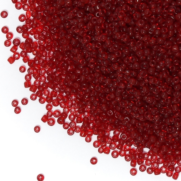 GLASS SEED BEADS - BALL 2mm - TRANSPARENT - RED (DARK) 5В - 50g Hole-0.8mm