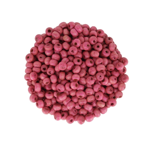 WOODEN BEADS - BALL SHAPED - 3x4mm PINK - PACKAGE 500g Hole-2.0mm (24 000pcs.)