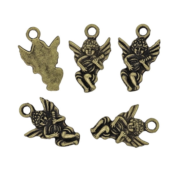 METAL BEADS - PENDANT - ANGEL 03 - 11x18x1.5mm ANTIQUE BRONZE - 10pcs. Hole-2.0mm