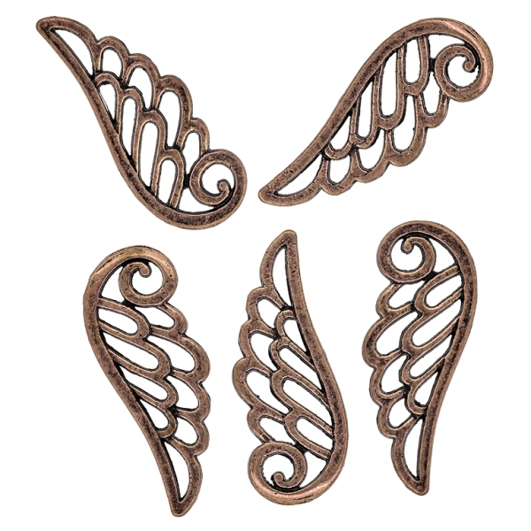 METAL BEADS - PENDANT - ANGEL WING CONTOUR 01 - 10x24x1.5mm ANTIQUE BRASS - PACKAGE 100pcs. Hole-1.5mm