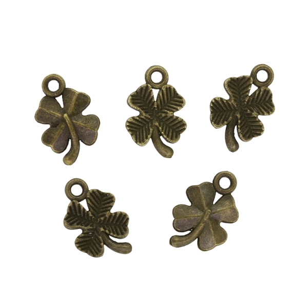 METAL BEADS - PENDANT - CLOVER RELIEF 01 - 10x15x2mm ANTIQUE BRONZE - 20pcs. Hole-1.8mm