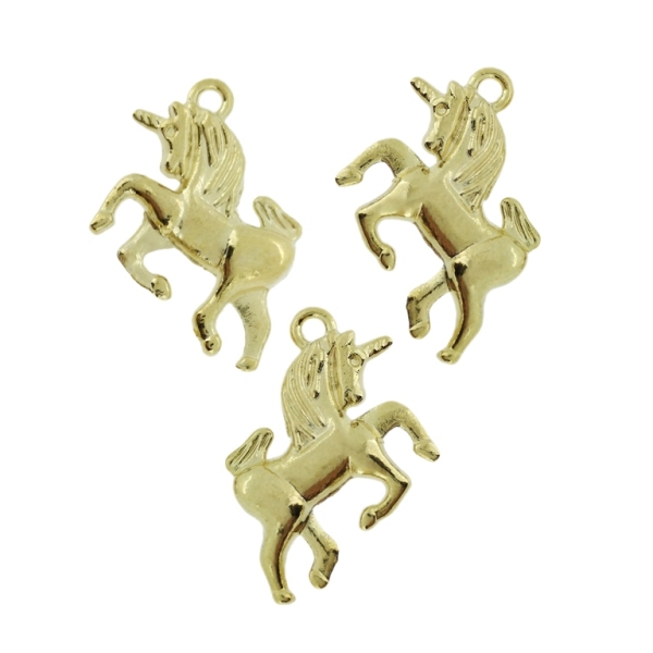 METAL BEADS - PENDANT - UNICORN 01 - 17x23x4mm GOLD - PACKAGE 45pcs. Hole-1.8mm