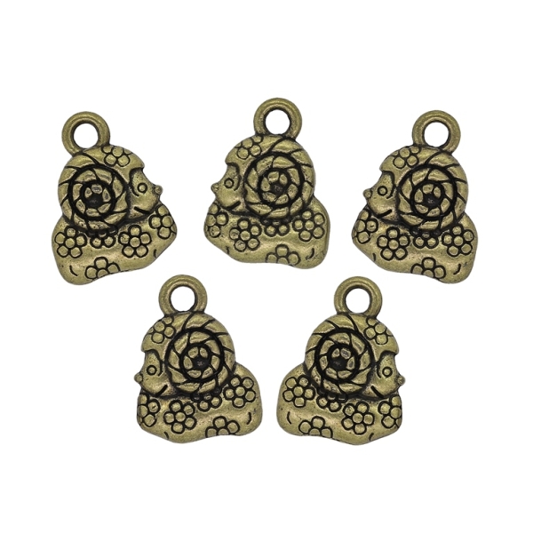 METAL BEADS - PENDANT - RAM WITH FLOWERS 01 - 10.5x14x3.5mm ANTIQUE BRONZE - 10pcs. Hole-2.0mm