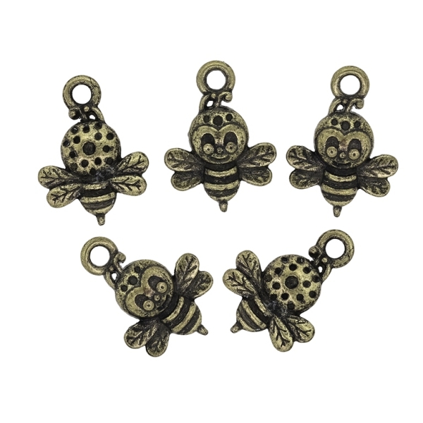 METAL BEADS - PENDANT - BEE 01 - 12x16x4mm ANTIQUE BRONZE - 10pcs. Hole-2.0mm