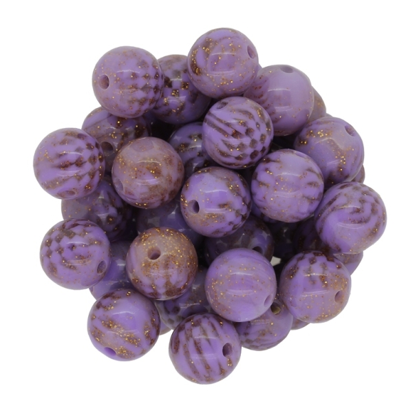 PLASTIC BEADS - BALL - 11mm PURPLE (DARK) AND GOLD - 50g Hole-2.0mm (56pcs.)