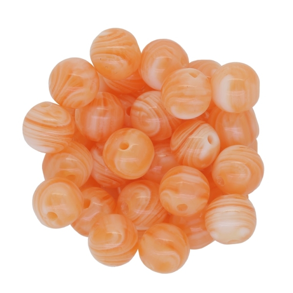 PLASTIC BEADS - BALL - 11mm ORANGE (LIGHT) AND WHITE - 50g Hole-2.0mm (56pcs.)