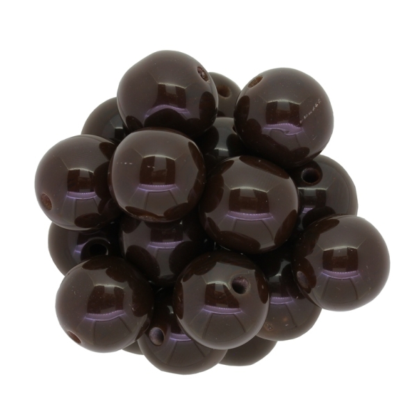 PLASTIC BEADS - BALL - 15mm BROWN (DARK) - 50g Hole-2.8mm (22pcs.)