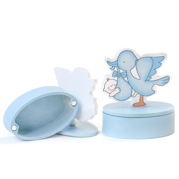 WOODEN BOX - BIRD AND BABY 01 - 66x78x40mm BLUE AND WHITE - 6pcs.