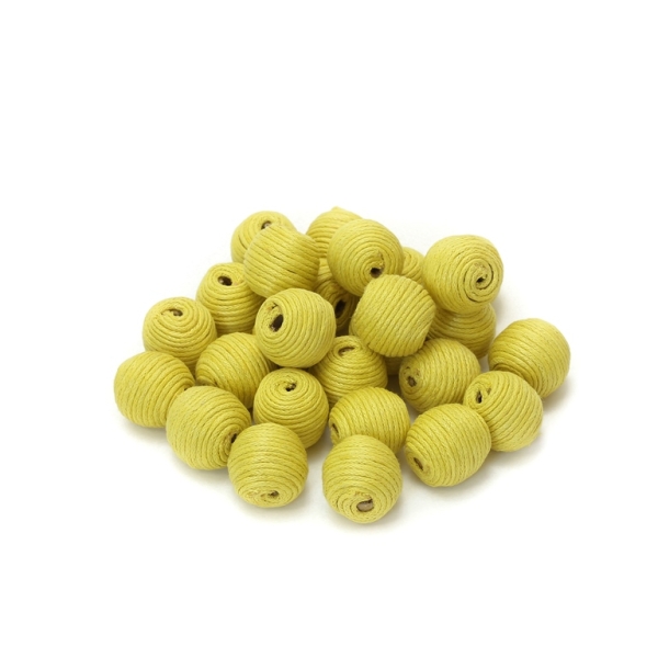 BALL WITH THREAD - COTTON - 16mm YELLOW - PACKAGE 50pcs. Hole-4.0mm