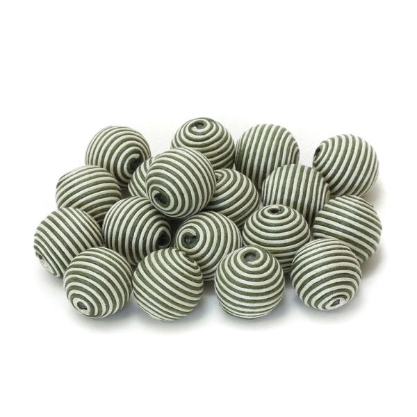 BALL WITH THREAD - COTTON - 24mm ECRU-GREEN (DARK) - PACKAGE 50pcs. Hole-3.5mm