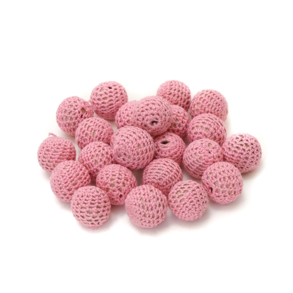 BALL WITH BRAIDED THREAD - 20mm PINK - 50pcs. Hole-3.5mm