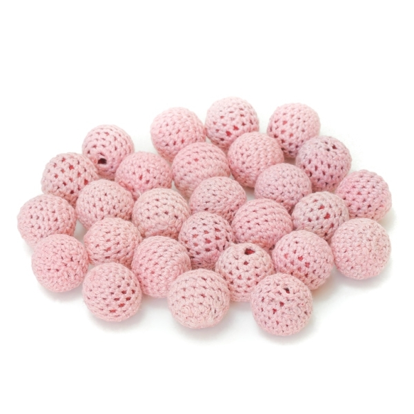 BALL WITH BRAIDED THREAD - 22mm PINK (LIGHT) - 50pcs. Hole-3.5mm