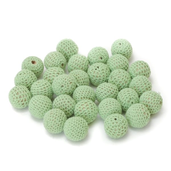 BALL WITH BRAIDED THREAD - 22mm GREEN (LIGHT) - 50pcs. Hole-3.5mm