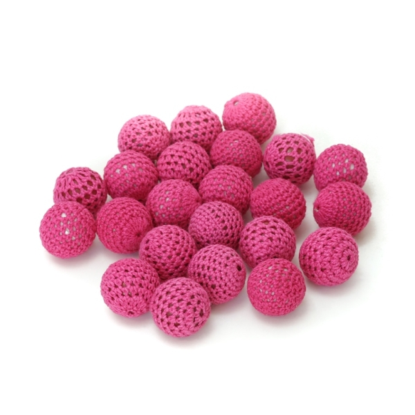 BALL WITH BRAIDED THREAD - 22mm CYCLAMEN - 50pcs. Hole-3.5mm