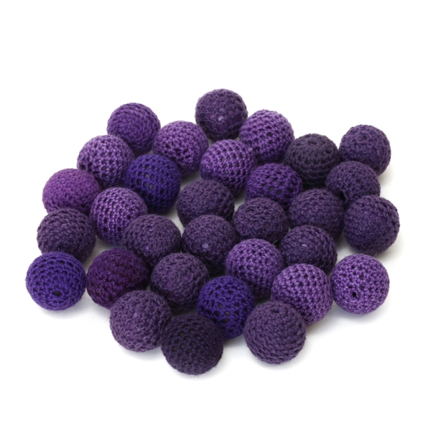 BALL WITH BRAIDED THREAD - 21mm PURPLE (DARK) - 50pcs. Hole-3.5mm