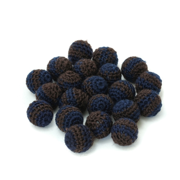 BALL WITH BRAIDED THREAD - 22mm BROWN (DARK) - BLUE (DARK) - 50pcs. Hole-4.5mm