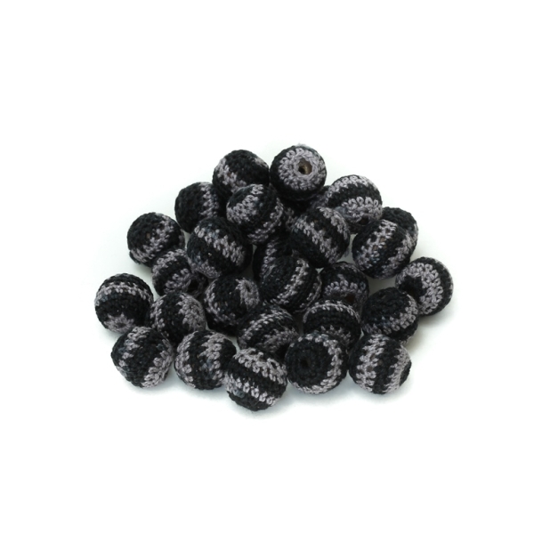 BALL WITH BRAIDED THREAD - 16mm BLACK-GRAY - 50pcs. Hole-3.5mm