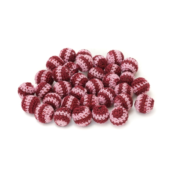 BALL WITH BRAIDED THREAD - 16mm BORDEAUX-PINK - 50pcs. Hole-3.5mm