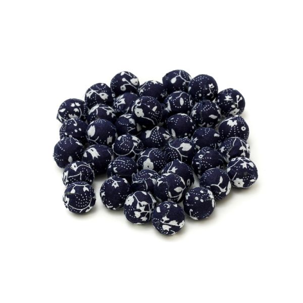 BALL WITH FABRIC - 14mm BLUE - 50pcs. Hole-3.5mm