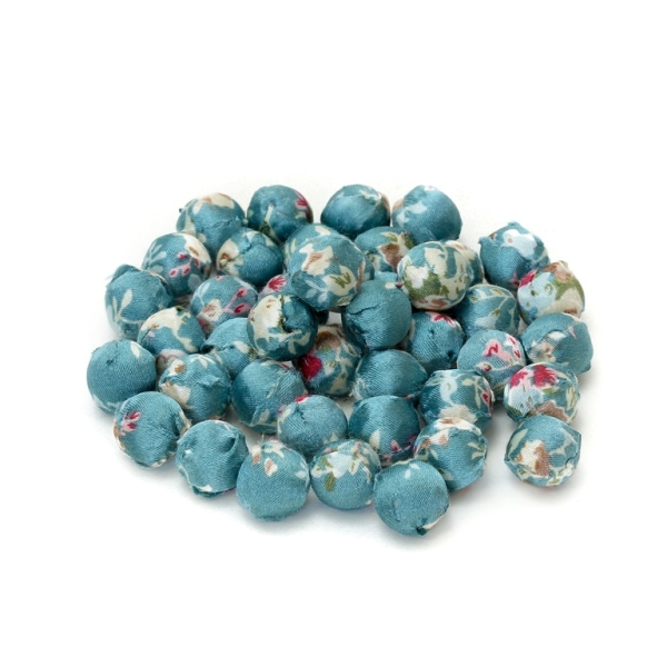 BALL WITH FABRIC - 14mm TURQUOISE - 50pcs. Hole-3.5mm