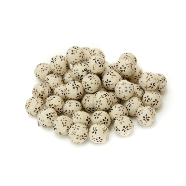 BALL WITH FABRIC - 14mm BROWN - 50pcs. Hole-3.5mm