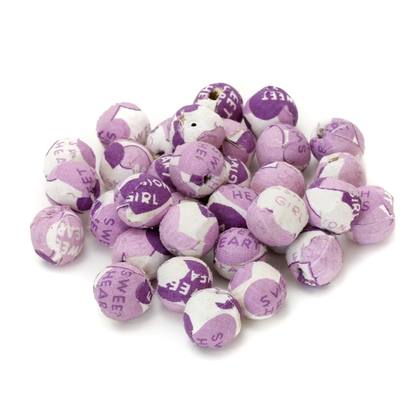 BALL WITH FABRIC - 18mm WHITE-PURPLE - 50pcs. Hole-3.5mm