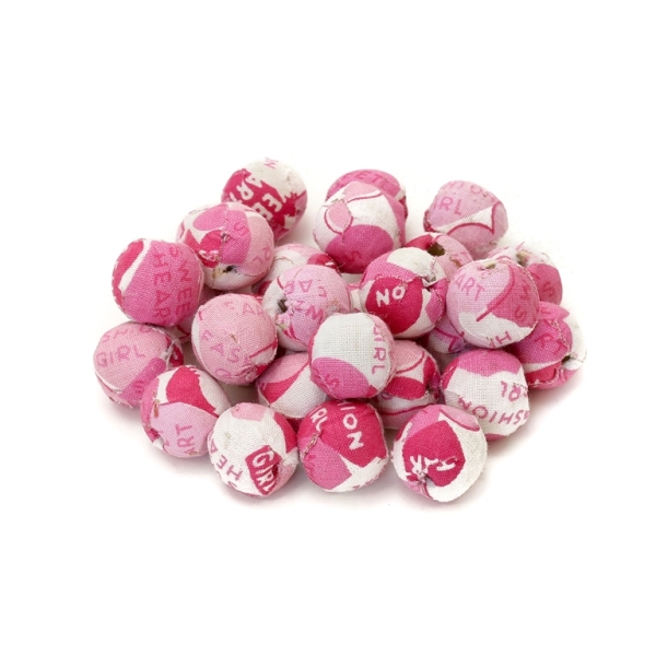 BALL WITH FABRIC - 18mm WHITE-PINK - 50pcs. Hole-3.5mm